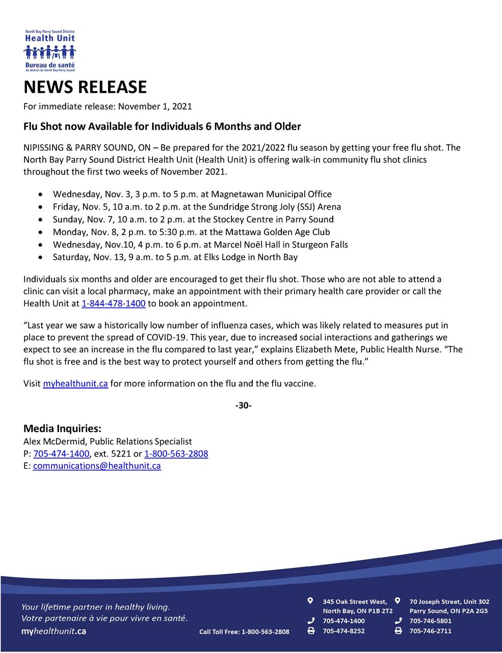 Flu Shot now Available for Individuals 6 Months and Older